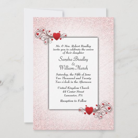 Valentine Glitzer Hochzeit Einladung (Vorderseite)