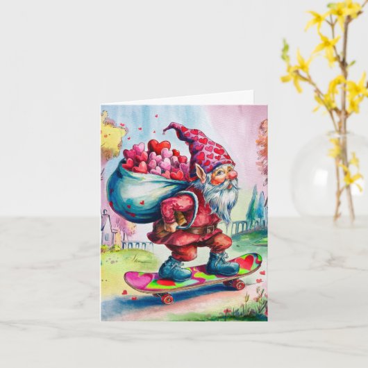 Valentine Gnome Happy Valentines Birthday Karte (Gelbe Blume)