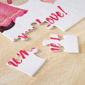 Valentine Gnome Liebe Zitat Rosa rote Herzen Coupl Puzzle (Seite)