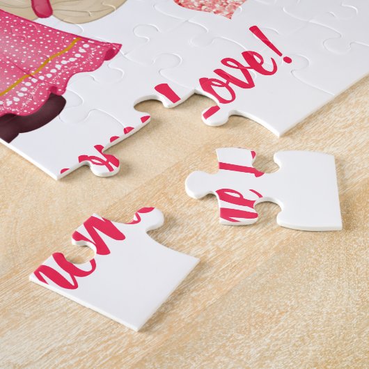 Valentine Gnome Liebe Zitat Rosa rote Herzen Coupl Puzzle (Seite)