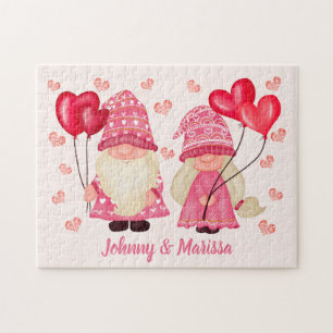 Valentine Gnome Liebe Zitat Rosa rote Herzen Coupl Puzzle