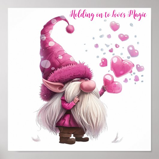 Valentine Gnome mit rosa Herzblasen Poster (Vorne)