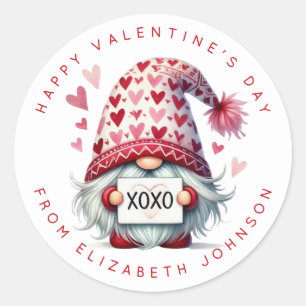 Valentine Gnome Personalisiert Name Round Stickers