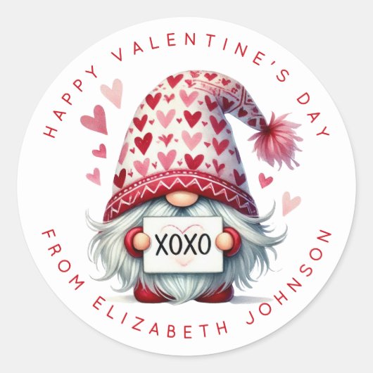 Valentine Gnome Personalisiert Name Round Stickers (Vorderseite)