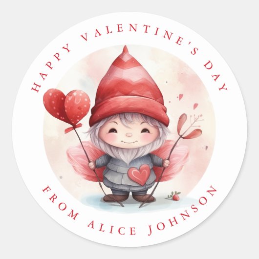 Valentine Gnome Personalisiert Name Round Stickers (Vorderseite)