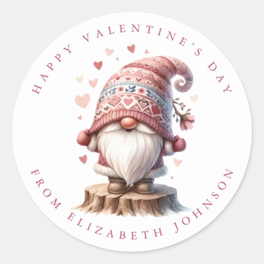 Valentine Gnome Personalisiert Name Round Stickers (Vorderseite)