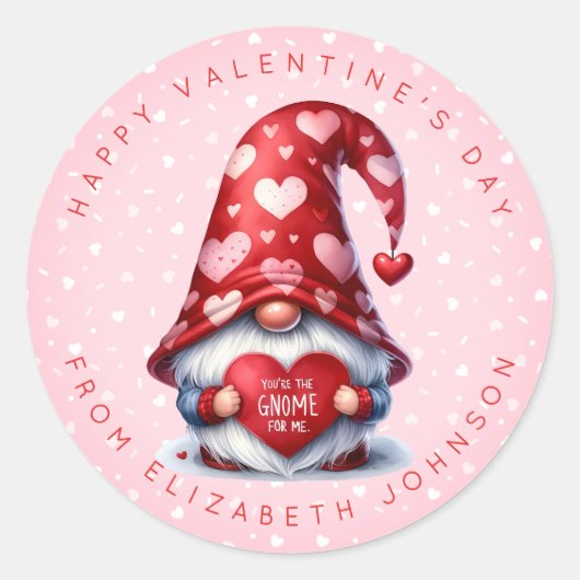 Valentine Gnome Personalisiert Name Round Stickers (Vorderseite)