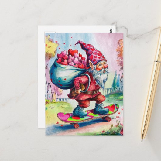 Valentine Gnome Postkarte (Vorderseite/Rückseite Beispiel)