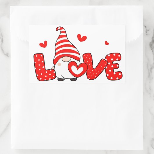 Valentine gnome rechteckiger aufkleber (Tasche)