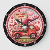 Valentine Gnome Sweetheart Express Große Wanduhr (Vorderseite)