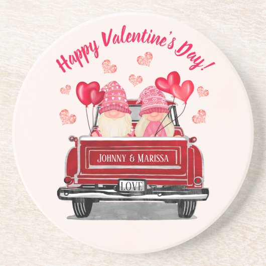 Valentine Gnome Vintag Red Truck Liebe Untersetzer (Vorne)
