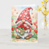 Valentine Gnome with Red Roses Karte (Gelbe Blume)