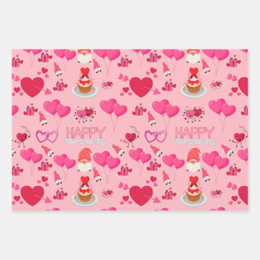 Valentine Gnomes Geschenkpapier Set (Vorderseite)