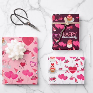 Valentine Gnomes Geschenkpapier Set