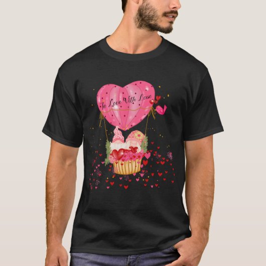 Valentine Gnomes Heißluftballon Herz Valentine T-Shirt (Vorderseite)