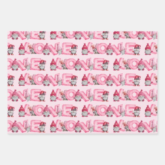 Valentine Gnomes in Liebe Set von 3 Designs Geschenkpapier Set (Vorderseite)