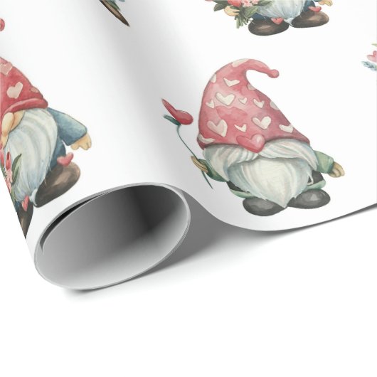 Valentine Gnomes on White Geschenkpapier (Rolleneckpunkt)