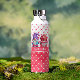Valentine Gnomes und Herzmuster Personalisiert Trinkflasche