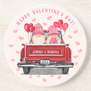 Valentine Gnomes Vintag Red Truck Rosa Herz Getränkeuntersetzer