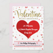 Valentine Gold Red Mini Sessions Fotografie Einladung (Vorne/Hinten)