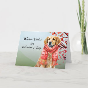 Valentine Golden Retriever Dog Weart Heart Scarf Karte
