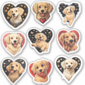 Valentine Golden Retriever Hund Set von 9 Aufklebe Aufkleber (Vorderseite)