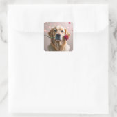 Valentine Golden Retriever mit Rote Rose Quadratischer Aufkleber (Tasche)