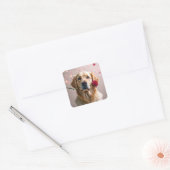 Valentine Golden Retriever mit Rote Rose Quadratischer Aufkleber (Umschlag)