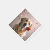 Valentine Golden Retriever mit Rote Rose Serviette (Ecke)