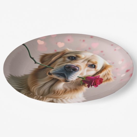 Valentine Golden Retriever Pappteller (Schrägansicht)