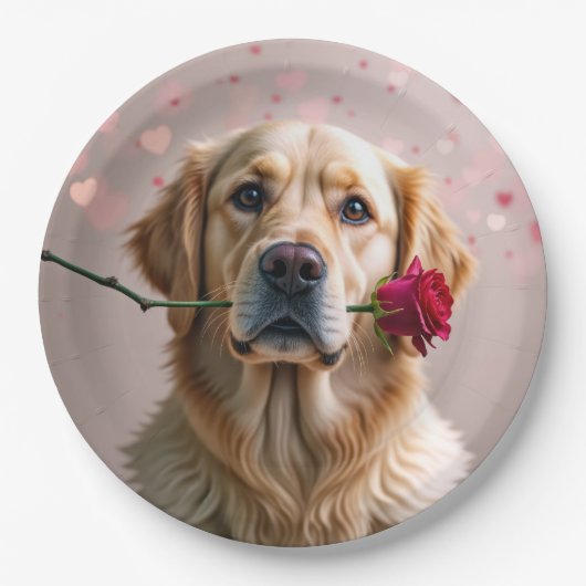 Valentine Golden Retriever Pappteller (Vorderseite)