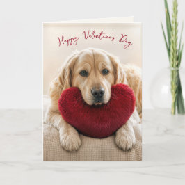 Valentine Golden Retriever with Heart Pillow Karte