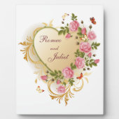 Valentine - goldgestreiftes Herz mit Rose Fotoplatte (Vorderseite)
