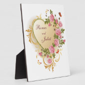 Valentine - goldgestreiftes Herz mit Rose Fotoplatte (Seite)