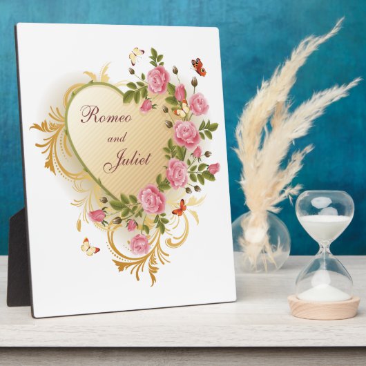 Valentine - goldgestreiftes Herz mit Rose Fotoplatte (Seite)