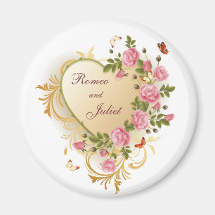Valentine - goldgestreiftes Herz mit Rose Magnet