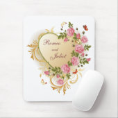 Valentine - goldgestreiftes Herz mit Rose Mousepad (Mit Mouse)