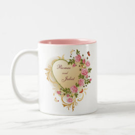Valentine - goldgestreiftes Herz mit Rose Zweifarbige Tasse