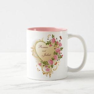 Valentine - goldgestreiftes Herz mit Rose Zweifarbige Tasse