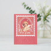 Valentine Greetings Cupid Red Briefmarke Postkarte (Stehend Vorderseite)