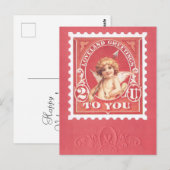 Valentine Greetings Cupid Red Briefmarke Postkarte (Vorne/Hinten)