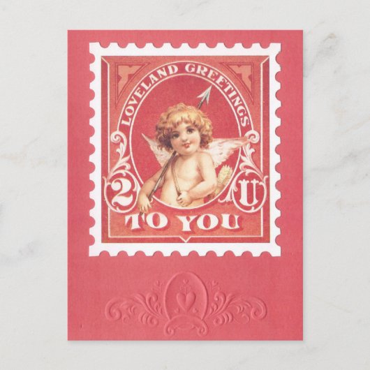 Valentine Greetings Cupid Red Briefmarke Postkarte (Vorderseite)