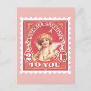 Valentine Greetings Cupid Red Briefmarken Postcard Postkarte