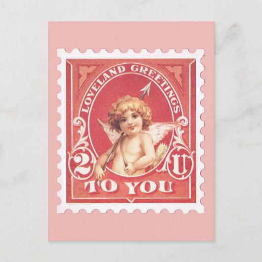 Valentine Greetings Cupid Red Briefmarken Postcard Postkarte (Vorderseite)
