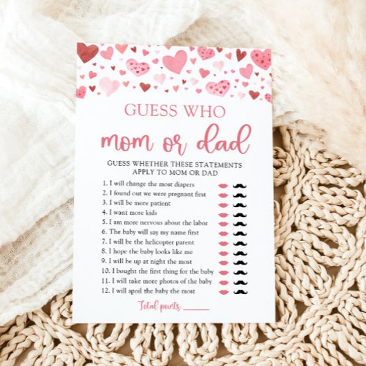 Valentine Guess Who Mama oder Vater Baby Showspiel Einladung