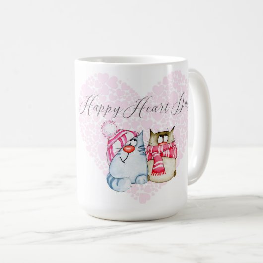 Valentine - Happy Heart Day Cartoon Katze Herz Kaffeetasse (VorderseiteRechts)