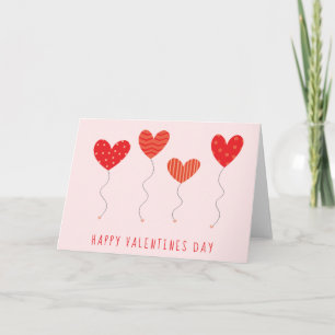 Valentine Heart Balloons Polka Dots Stripes Red Karte