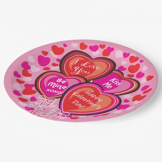 Valentine Heart Balloons Round Paper Party Teller (Schrägansicht)
