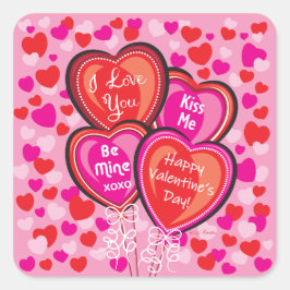 Valentine Heart Balloons Square Stickers