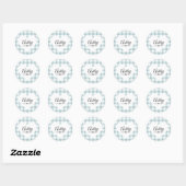 Valentine Heart Blue Gingham Pattern Name Monogram Runder Aufkleber (Blatt)